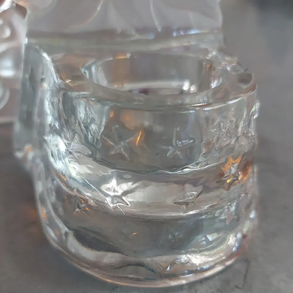 Vintage Glass Celestial Moon Sun Face Stars Candle Holders Frosted PL set